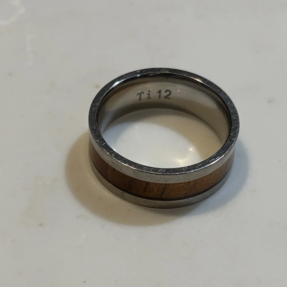 Men's Tungsten Wood Inlay Comfort Fit Wedding Band Silver Brown Size 12